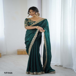 Luxury Fendy Satin Embroidered Designer Saree with Sequin Work